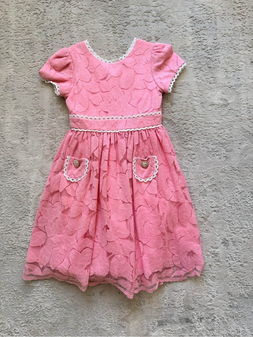 Patachou: Girls' Pink Lace Party Dress with Heart Pocket Detail